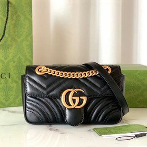 Gucci  Marmont Small Black  size：22x13cm 446744